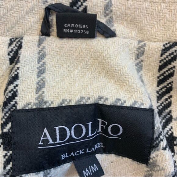 Adolfo cream black gray plaid check fall/winter coat size Medium - Picture 5 of 11